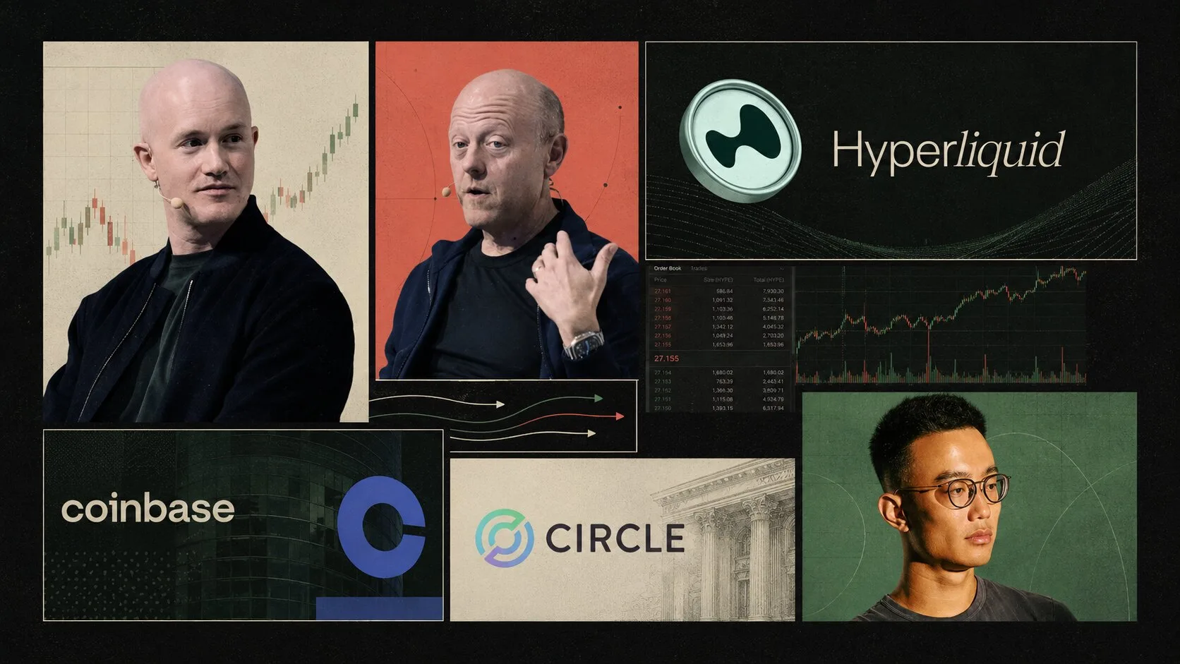 Coinbase CEO Brian Armstrong, Circle CEO Jeremy Allaire, Hyperliquid CEO Jeff Yan